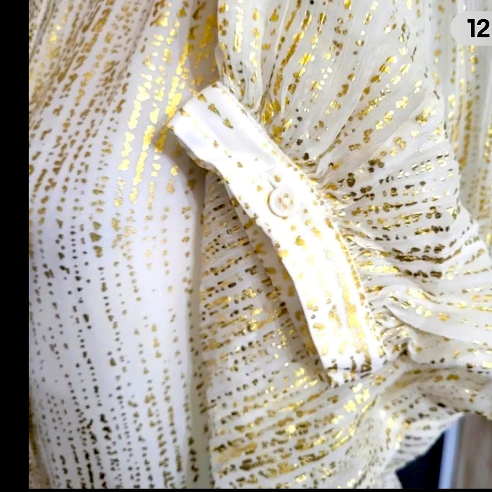 NWT 7 For All Mankind Tie Neck Silk Blouse Silver And Gold Color  Size S - Picture 5 of 8